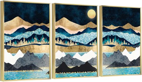 Framed Canvas Wall ArtOil Paintings Impressionism Aesthetic Prints Canvas Paintings for Living Room Bedroom Office Home; 3 Panels (GOLD: 24*36)